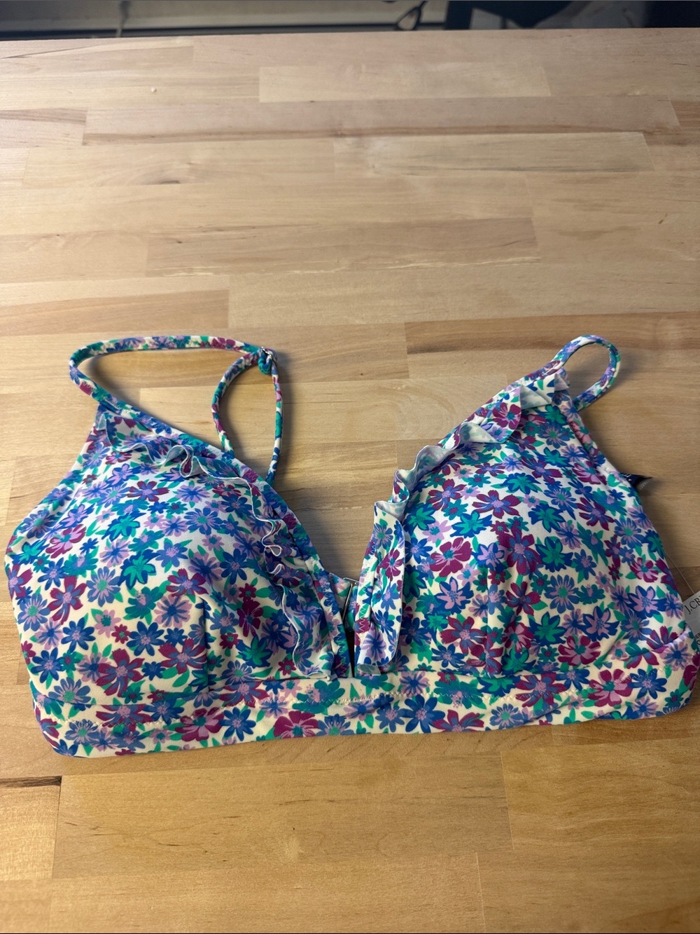 J. Crew Floral Bikini Top in Purple, Teal, Pink